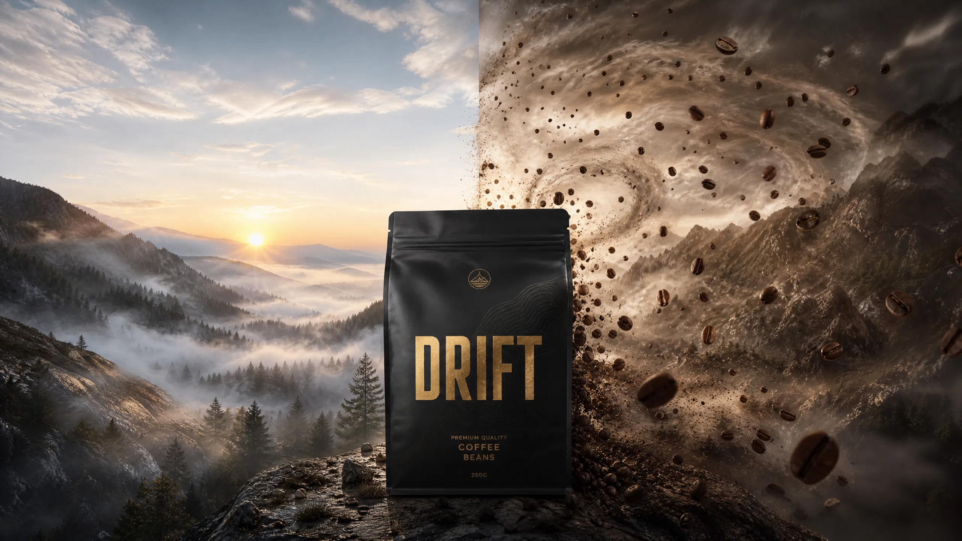 Drift bag on a mountain ridge as beans swirl into the sky